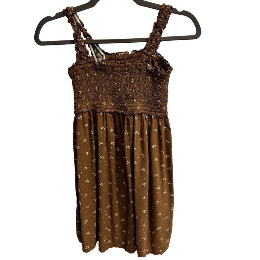 Gap Teen Size 10 Brown Smocked Tank Top with Ditsy Cream Flowers Boho Hippie